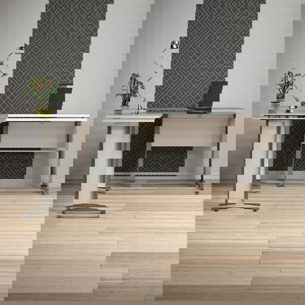 Furniture To Go Prima Desk 150 cm in White with Silver grey steel legs