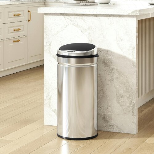 HOMCOM Sensor Bin, Stainless Steel Kitchen Bin with Automatic Close - Φ30.5 x 68 cm