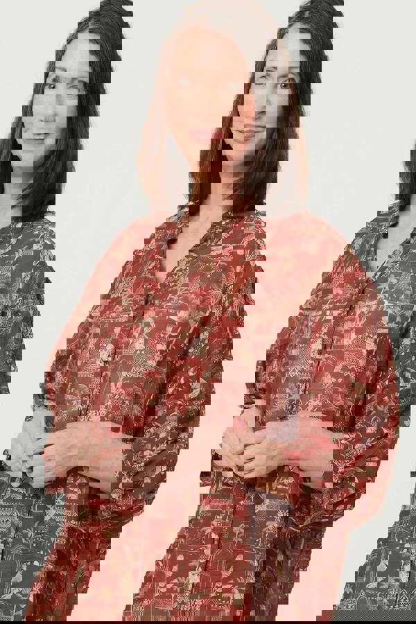 Rust | Printed 3/4 Sleeve Semi Sheer Blouse