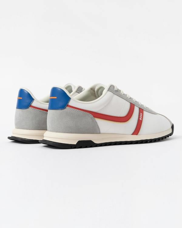 BOSS Orange Zayn Mens Low-Top Trainers with Faux-Leather Trims - Open White 126