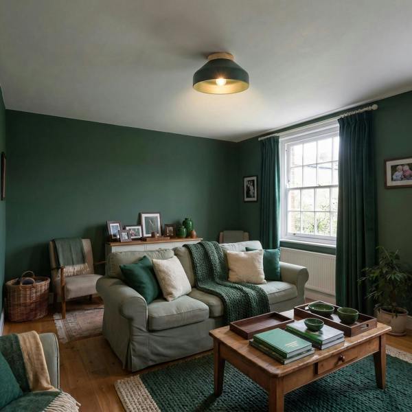 Chic Scandinavian Designed Semi Flush Ceiling Light in Forest Green Image 6