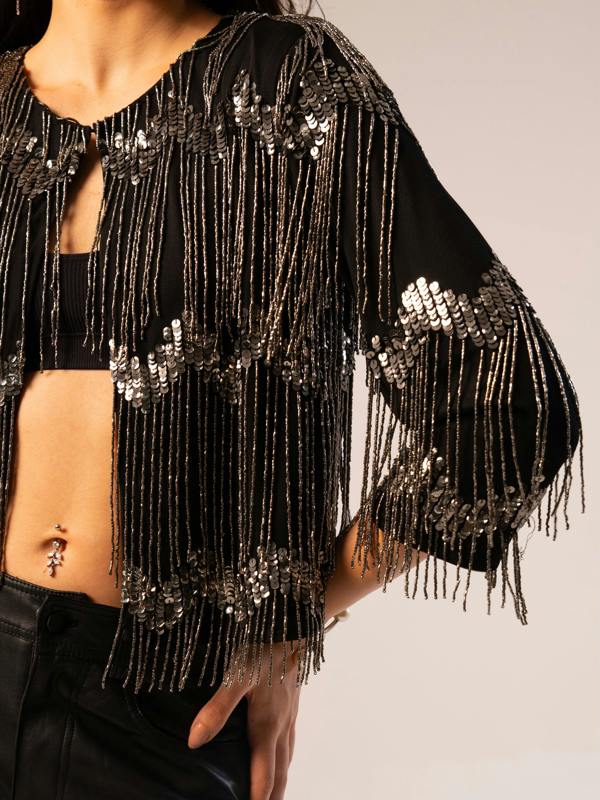 Rose & Nancy Phoebe Black and Silver Fringe Jacket