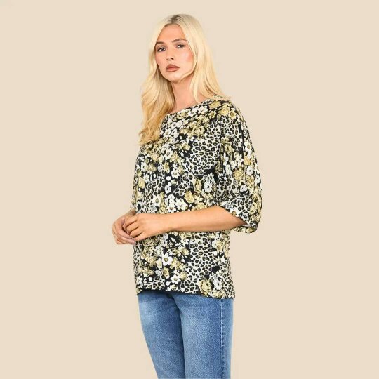 Elaina Fashion Women's Floral Print ¾ Sleeve Blouse
