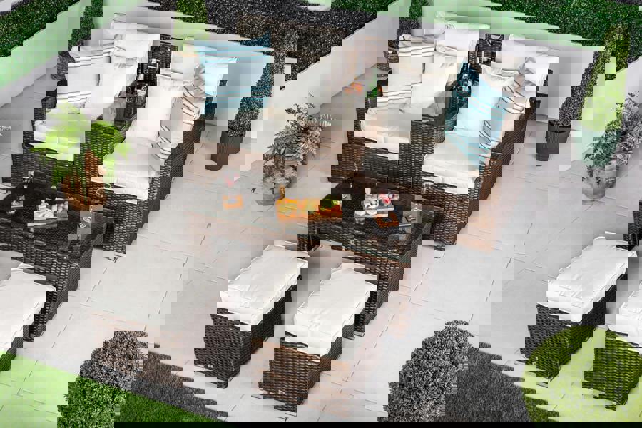 Giardino Havana 2 Seat Modular Sofa Rattan Garden Balcony Furniture Set Outdoor Drinks Cooler Table, Coffee Table & Stools