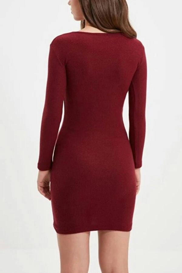 WOVCOR Crew Neck Mini Ribbed Knit Pencil Dress