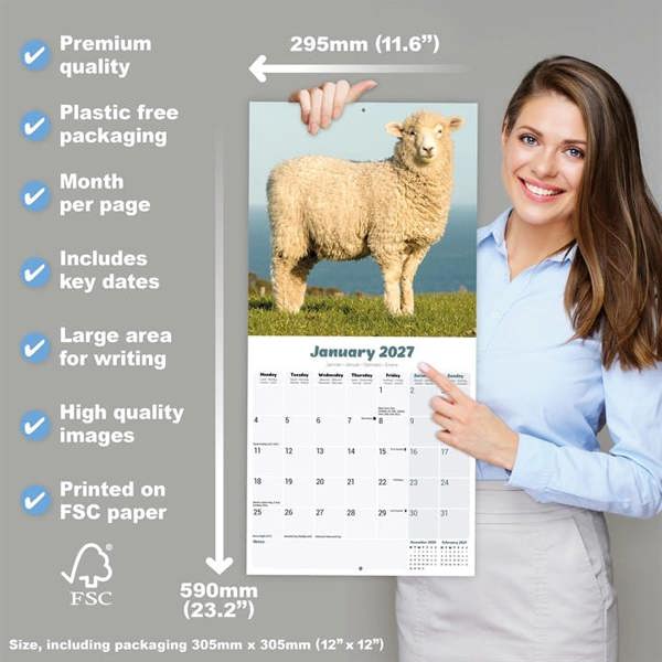 Sheep Calendar 2027, Wall Calendars, Month To View, Animals, Gift