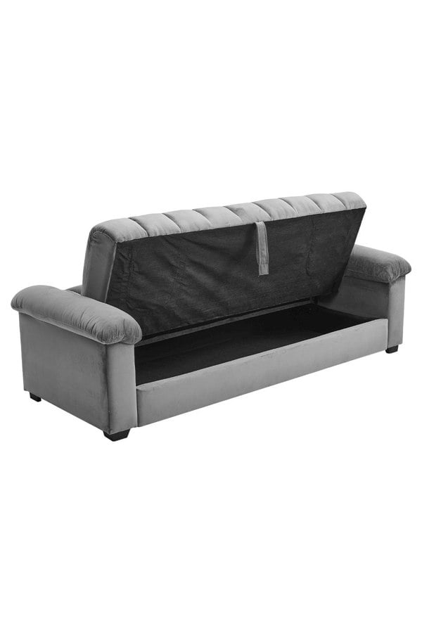 Living and Home Grey Flannelette Striped Convertible Sleeper Sofa Bed Recliner with Two Pillows