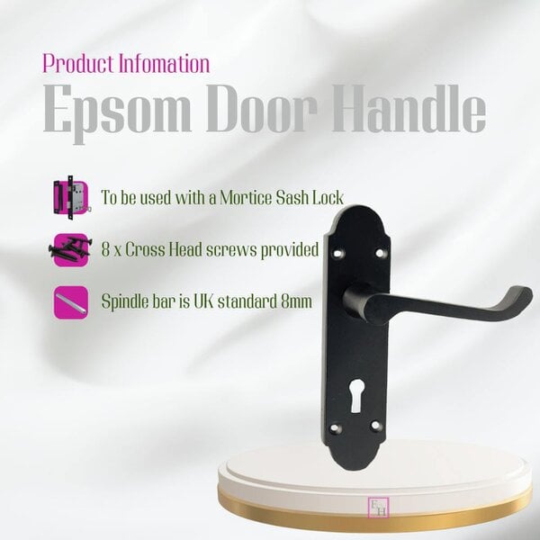 EDH Door Hardware Epsom Matt Black Door Handles, Internal Handles with Bathroom Sash Lock 170mm 2 Pairs