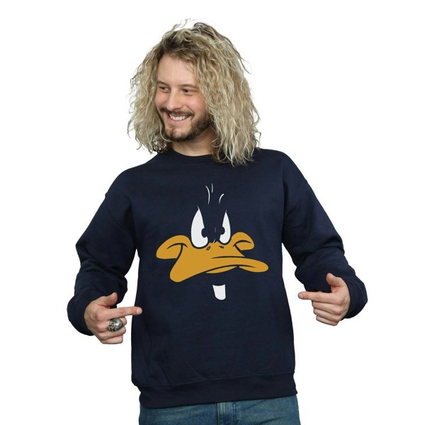 Looney Tunes Mens Daffy Duck Face Sweatshirt - Navy Blue