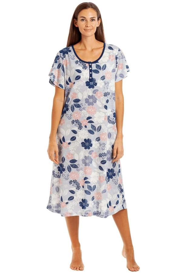 Multicoloured Floral Leaf Print Jersey Nightdress