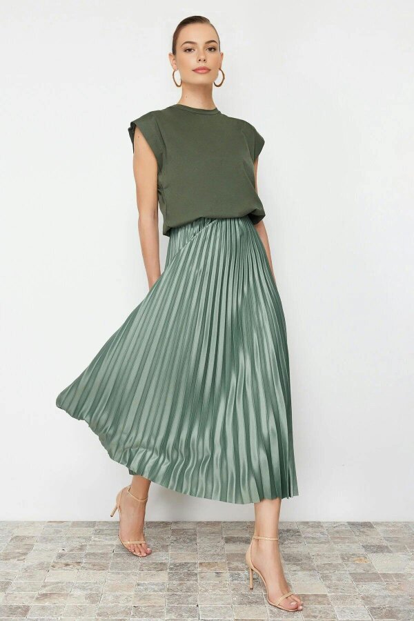 WOVCOR Pleated Maxi Stretch Knit Skirt