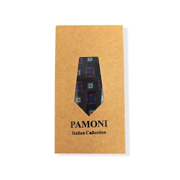 Pamoni Navy Red & Yellow Squares Geometric Tie Set