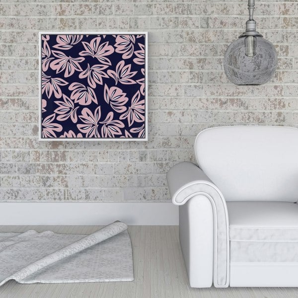 Warren Reed Pink Navy Floral Botanical Pattern Framed Canvas