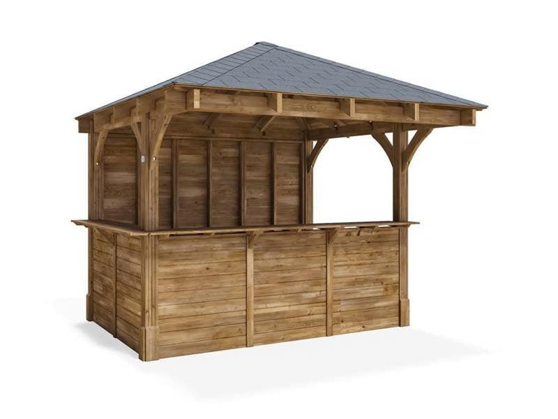 Dunster House Garden Bar 3 x 3 metres Wooden Outdoor Pub Shed Gazebo Leviathan Black Shingles (Back Walled)