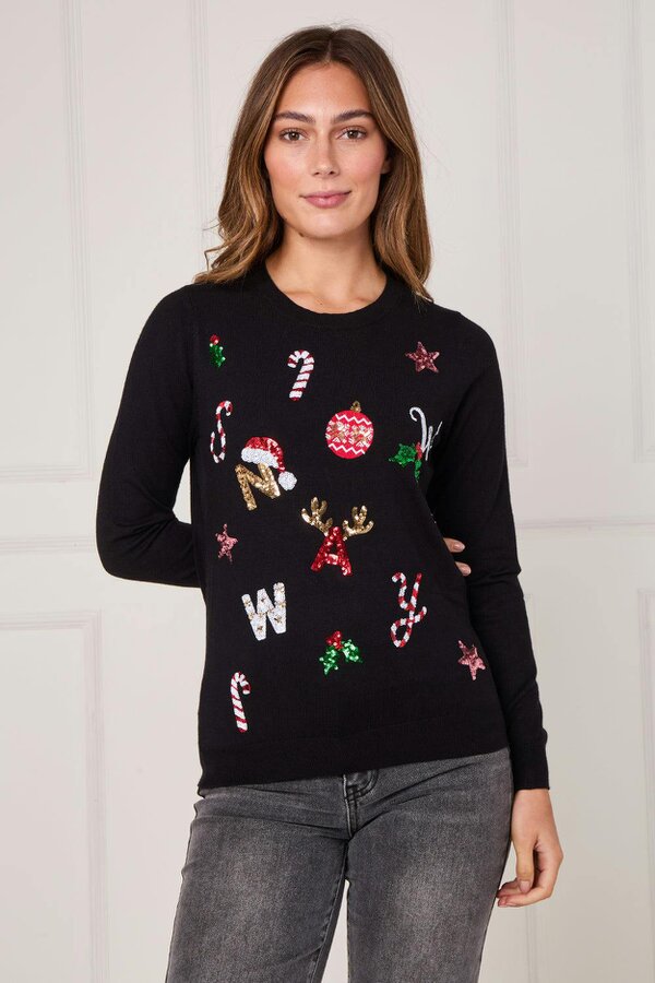 Black Sequin “NOEL” Christmas Jumper – Festive Embellished Knit