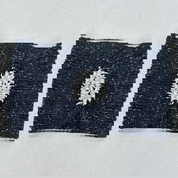 Ear Warmer Headband Winter Headband Silver Brooch Black