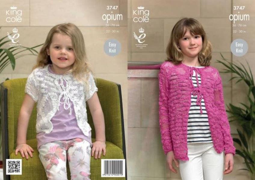 King Cole Opium Knitting Pattern 3747, Cardigans for Kids, 22 - 30 Inches - Intermediate