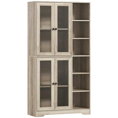 Multi-Storage Kitchen Cabinet, with Glass Doors - Grey Wood-Effect