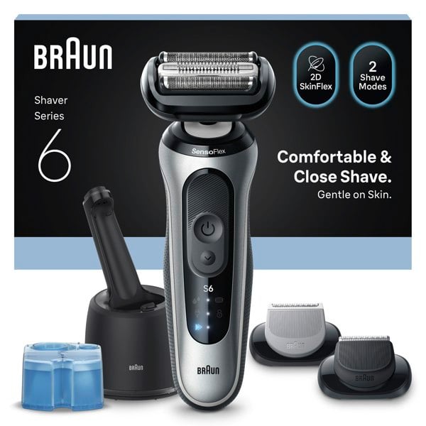 Braun Series 6 62-S7650CC Electric Shaver, SmartCare Center, +2 Attachments- Silver