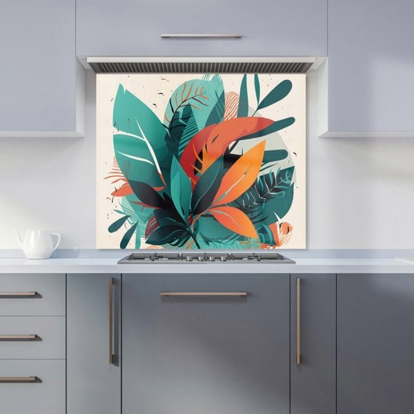 Warren Reed - Designer Green Orange Tropical Leaves Kitchen Splashback