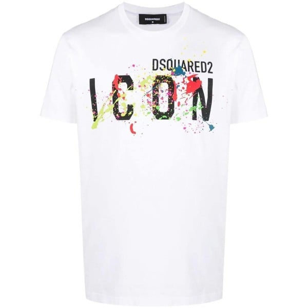 Dsquared Paint-Splattered ICON Cool-Fit T-Shirt   in  White