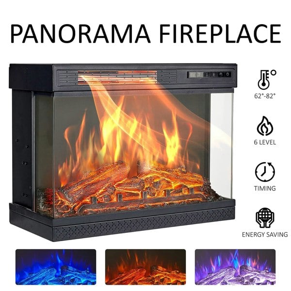 Smallbee 3-Sided Fireplace TV Stand Wood With Glass Door Storage Smallbee UK
