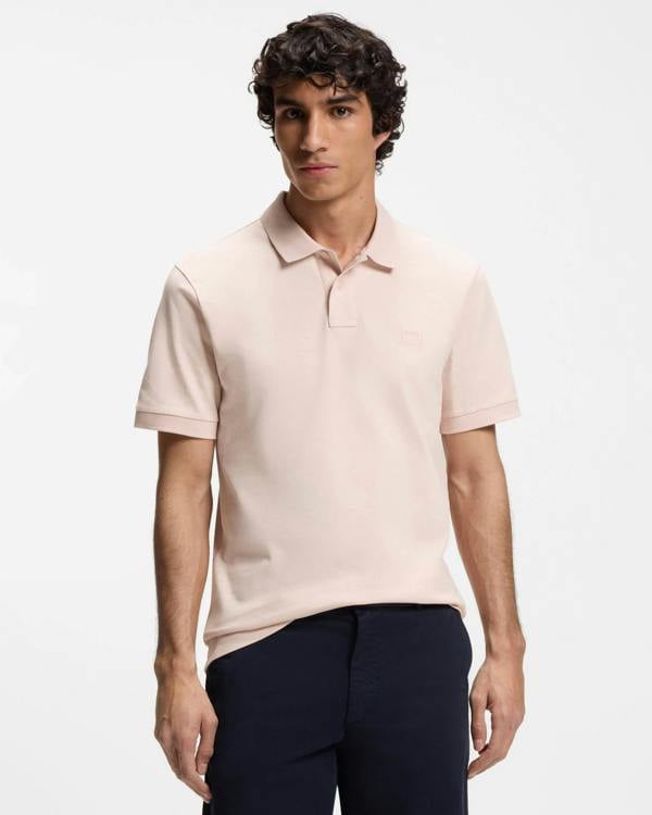 BOSS Orange Passenger Mens Stretch-Cotton Slim-Fit Polo Shirt with Logo Patch - Open Pink 690