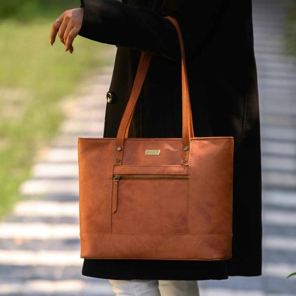 Assots London 'MILLIE' Tan Walnut Real Leather Designer Tote Work Bag