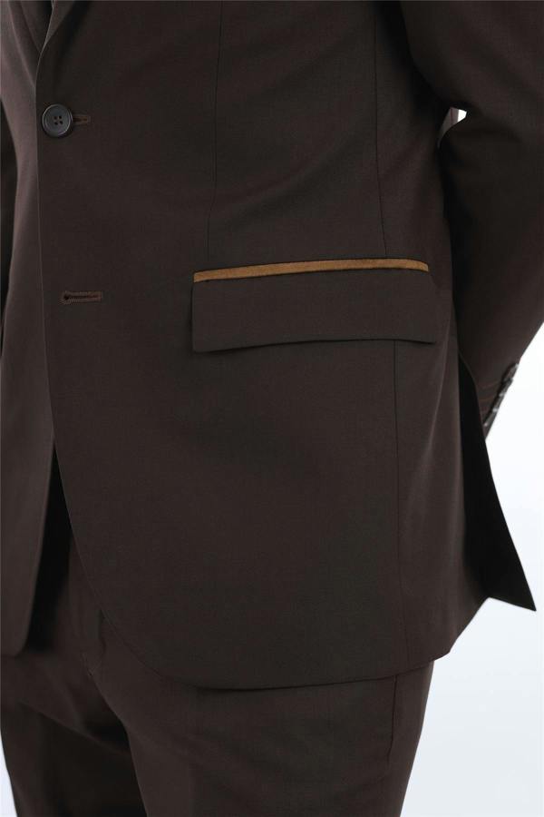 Infinity Leather Men's 3 Piece Plain Dark Brown Work Formal Suit