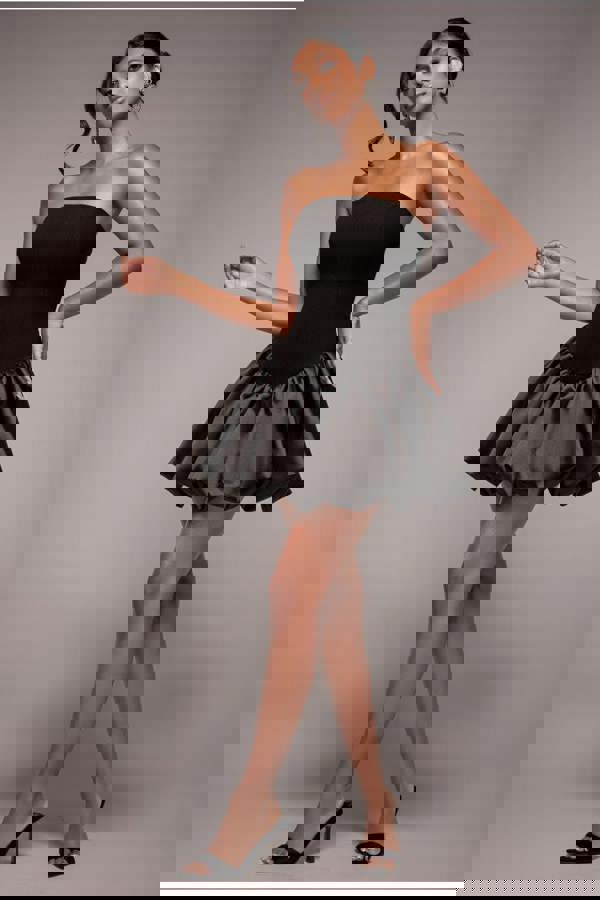 Corset Boobtube Babydoll Mini Dress - Black DR4771