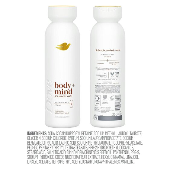 Dove Body + Mind Serum Body Wash Jojoba Oil Antioxidant & Vitamin E, 6x350ml