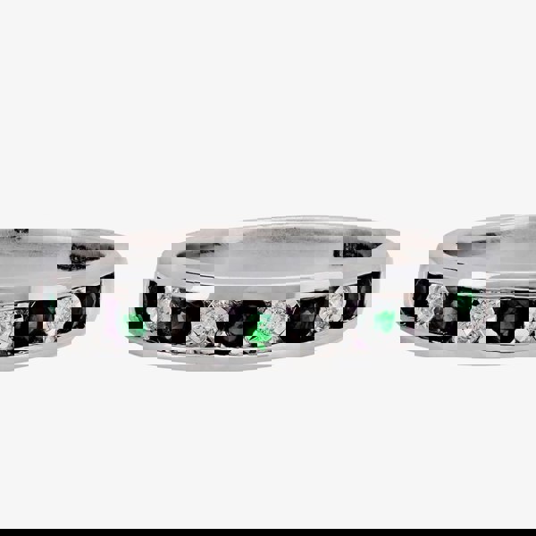 T. H. Baker 9ct White Gold Channel Set Emerald And Diamond Half Eternity Ring H6143E-9W-006F