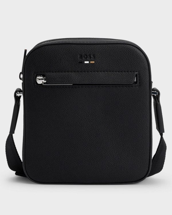 BOSS Orange Ray Mens Reporter Bag with Embossed Logo  - Black 001 - CHO - Designer Mens Shoulder Bags
