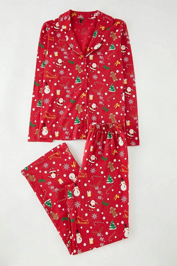 WOVCOR 2-Piece 100% Cotton Christmas Themed Knit Pajama Set