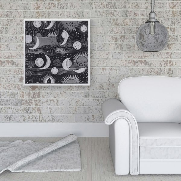 Warren Reed Abstract Black White Moon and Sun Framed Canvas