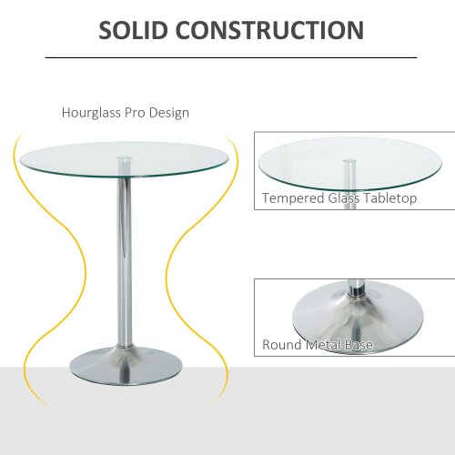 Wyld Haus Diliha Metal And Glass Clear Round Dining Table With Steel Base For Compact Spaces