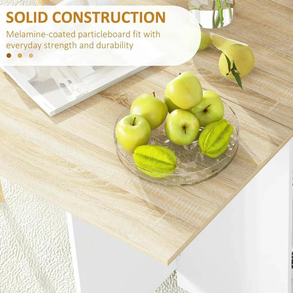 Oak folding dining table with smooth laminate tabletop and white frame