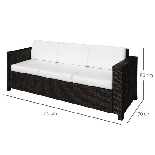 Wyld Haus Sediri Brown Rattan 3 Seater Garden Outdoor Sofa With White Cushions