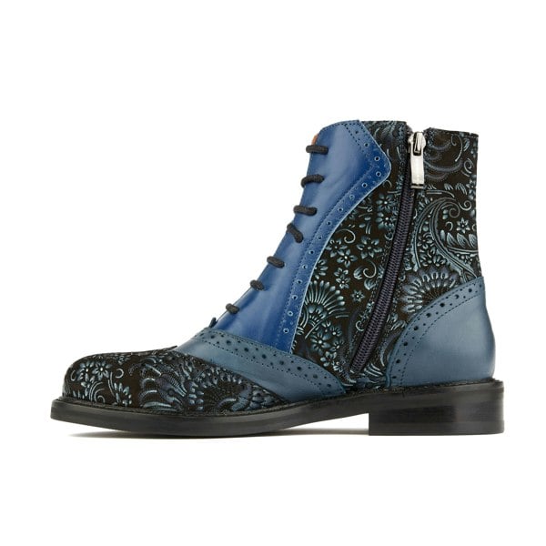 Embassy London Brick Lane Boots - Blue - Women's leather oxford higher ankle boot with brogue detail