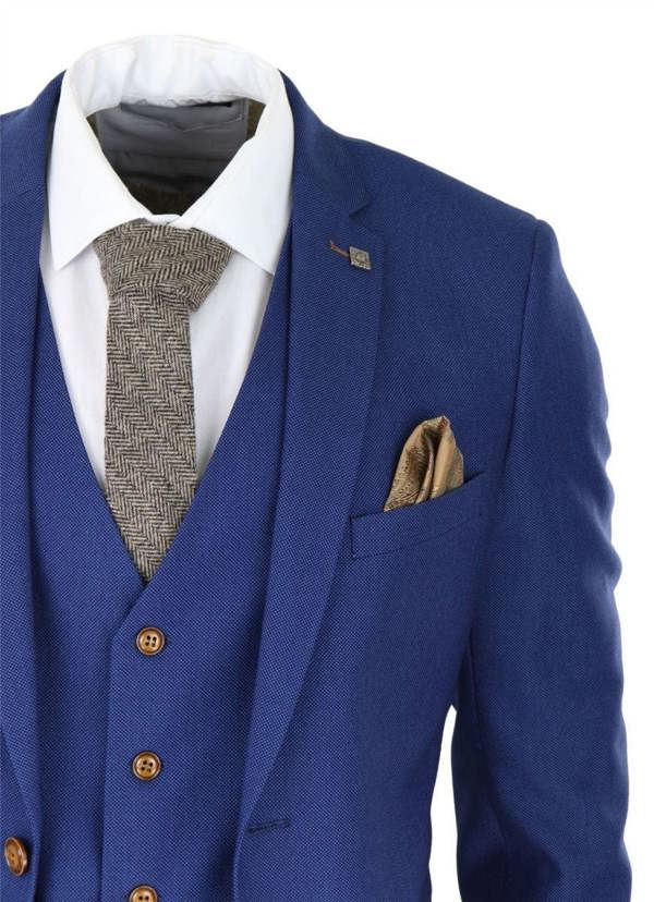 Paul Andrew Mens 3 Piece Royal Blue Birdseye Classic Suit