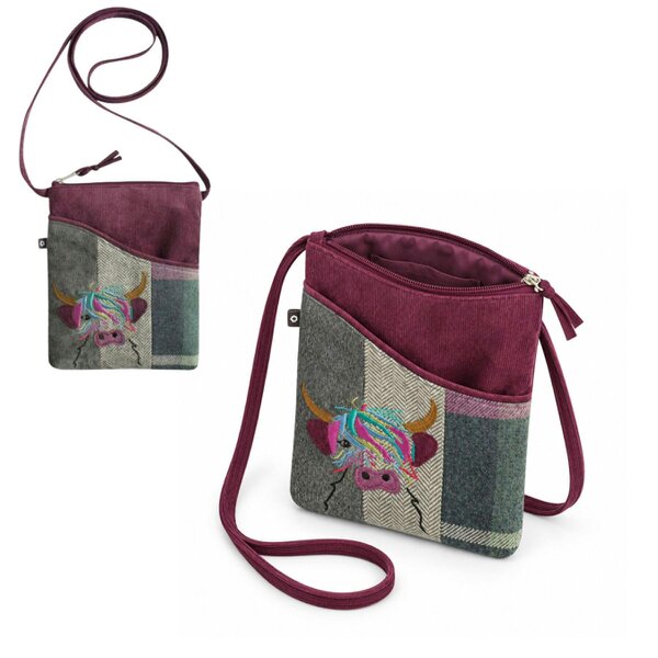 Earth Squared Highland Cow Tartan Tweed Sling Crossbody Bag