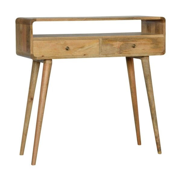 Wyld Haus Urbino Curved Mango Wood Console Table 2 Drawer and Open Shelf
