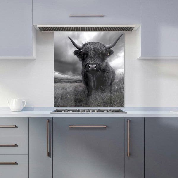 Warren Reed - Designer Black And White Highland Cow Kitchen Splashback