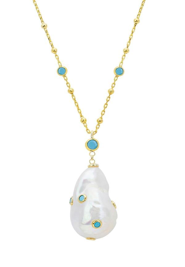 Latelita Polka Dot Baroque Pearl Long Necklace Gold Turquoise