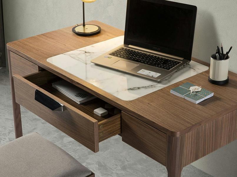 Angel Cerdá Walnut Dressing Table With White and Glossy Grey Marble-look Glass Top 7043