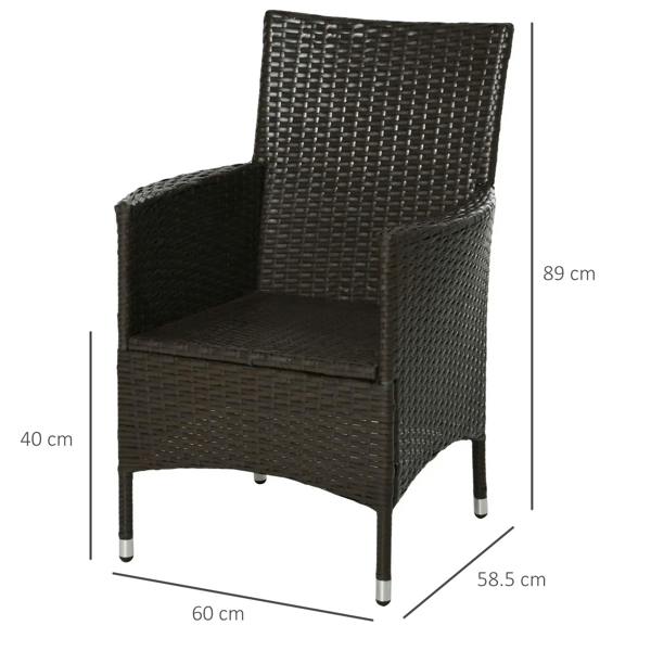 Dark rattan armchair with armrests and cream padded seat cushion, high back
