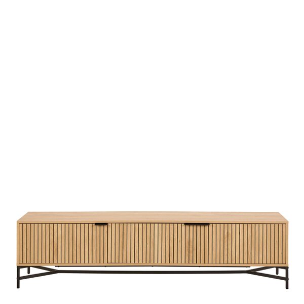 Wyld Haus Brisbane 176cm Slatted Wild Natural Oak TV Unit 3 Doors Black Metal Legs