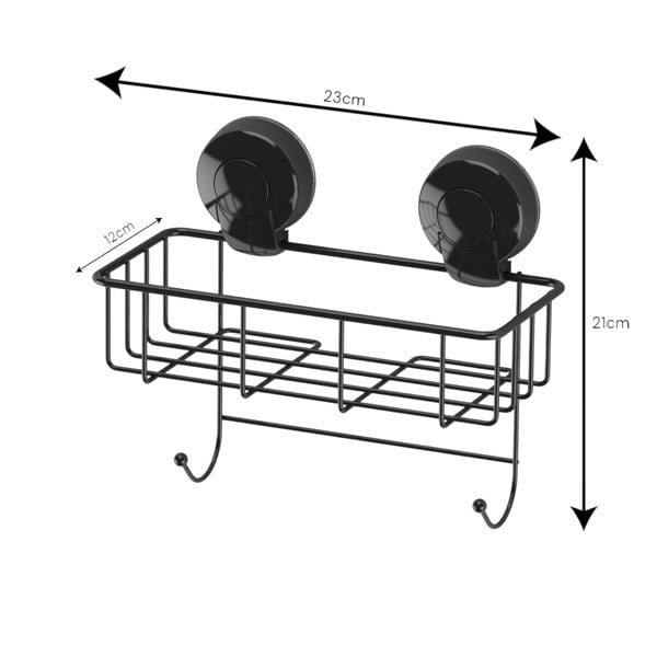 Showerdrape Suctionloc Black Steel Suction Wall Mounted Sponge Basket