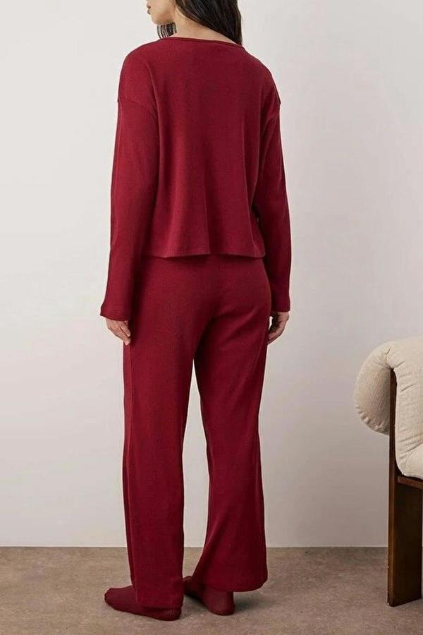 WOVCOR 2-Piece Ribbed Long-Sleeve Pajama Set