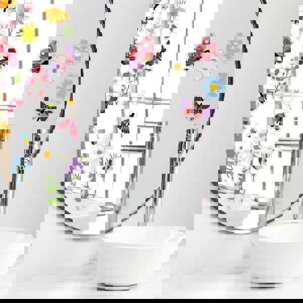 WALPLUS WSW6009 - Butterflies In The Meadow Of Flowers Window Clings